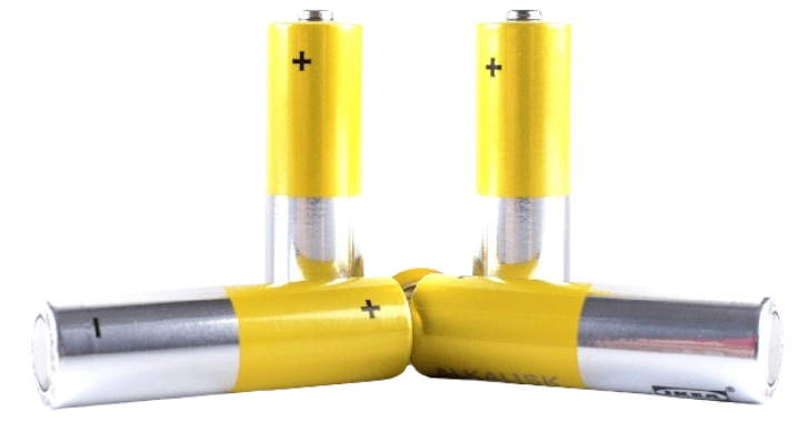 Two yellow batteries are shown in a close up.